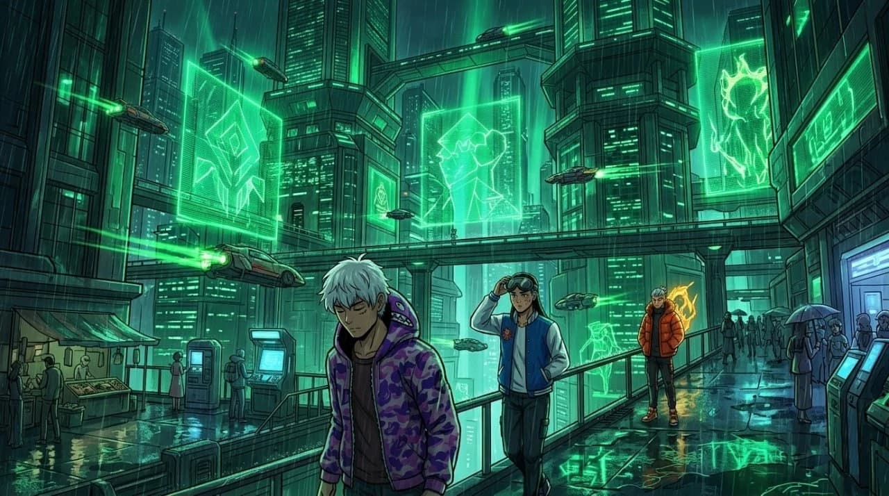 A luminous trading district in The Hoodsters universe
